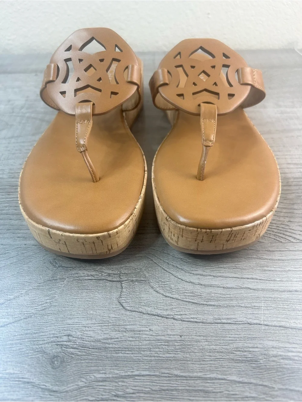 Michael by Michael Shannon Brown Cork Wedge Thong Sandals Women’s Size 9